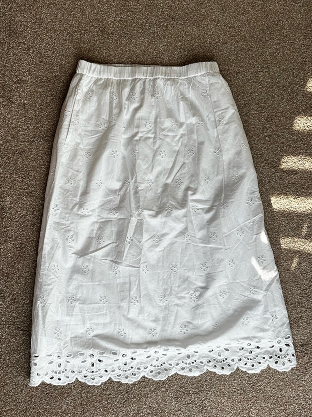 Old Navy White Eyelet Midi Skirt with Scalloped Hem